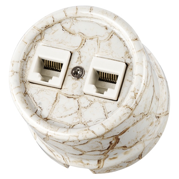 Накладная розетка RJ45 двойная TDM Болонь фарфор мраморный