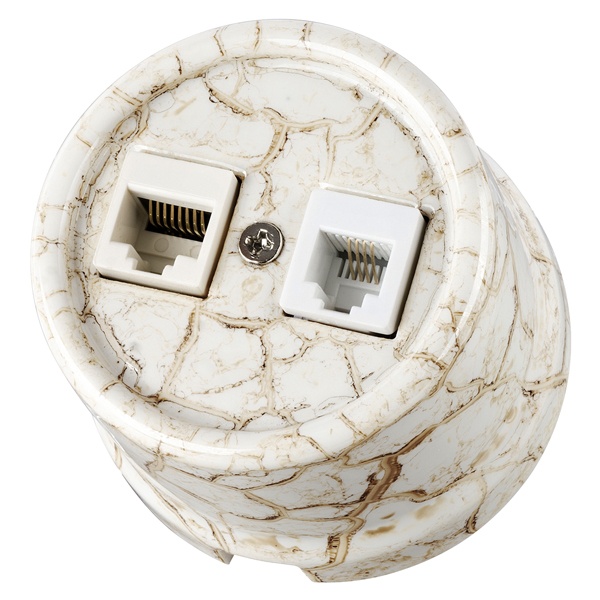 Накладная розетка RJ11+RJ45 двойная TDM Болонь фарфор мраморный