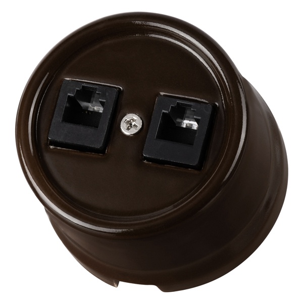 Накладная розетка RJ11 двойная TDM Болонь фарфор коричневый