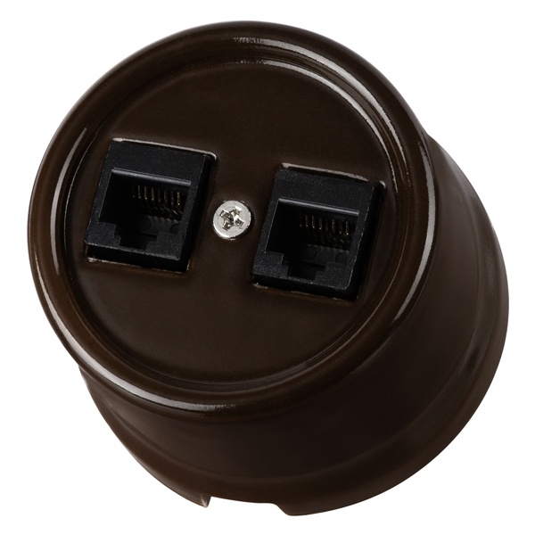 Накладная розетка RJ45 двойная TDM Болонь фарфор коричневый