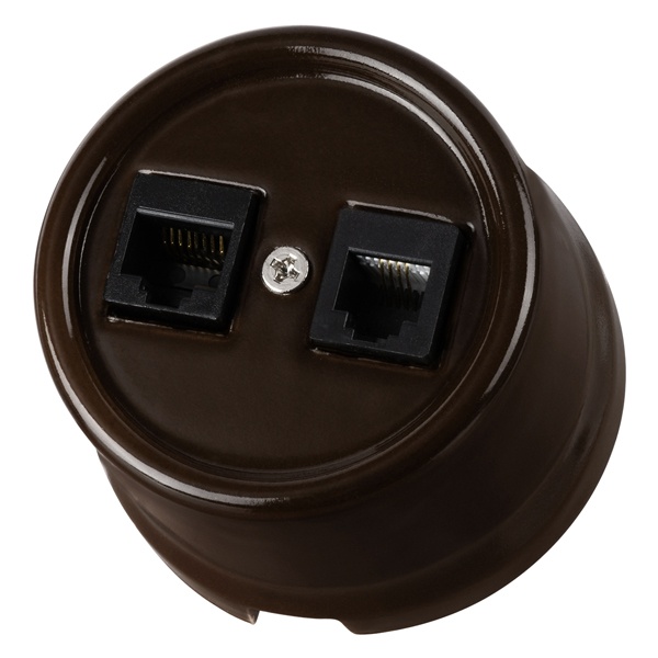 Накладная розетка RJ11+RJ45 двойная TDM Болонь фарфор коричневый