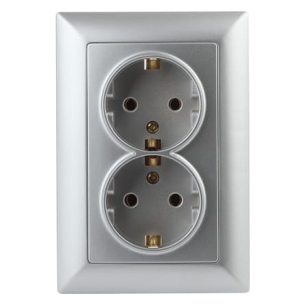 Розетка Intro 2х2Р+Е Schuko 16А-250В Solo, алюминий 4-205-03 (Б0043335)