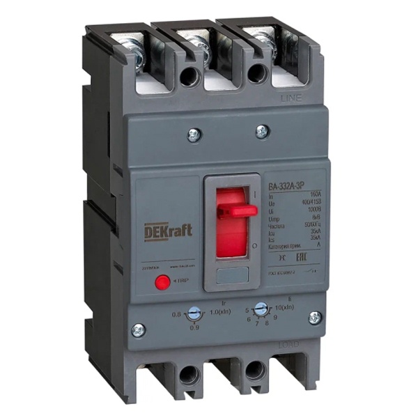 Автоматический выключатель DEKraft ВА-332А силовой 3P 80А 35кА регулируемый расцепитель (автомат электрический)