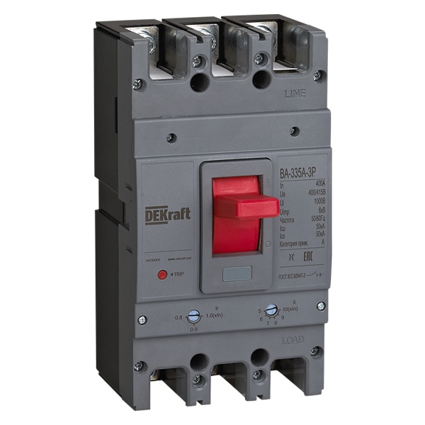 Автоматический выключатель DEKraft ВА-335А силовой 3P 320А 50кА регулируемый расцепитель (автомат электрический)