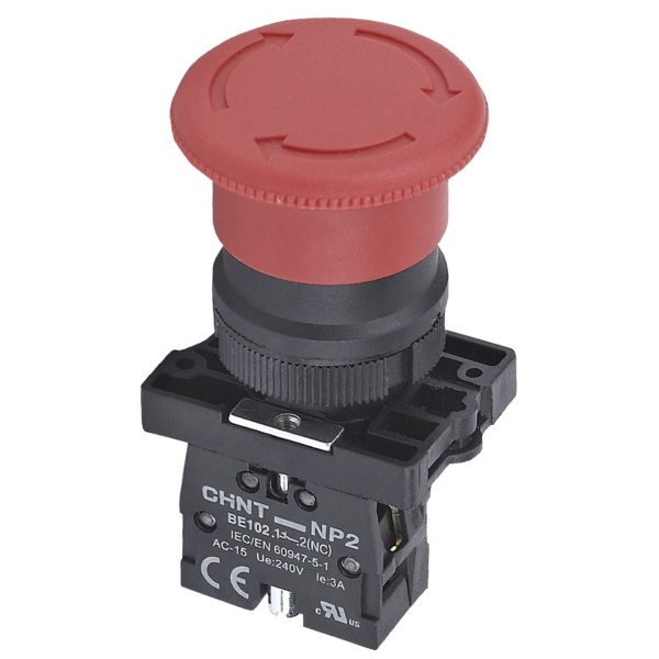 Кнопка управления Chint Грибок с фиксации NP2-ES542 без подсветки красная 1НЗ d22mm IP40