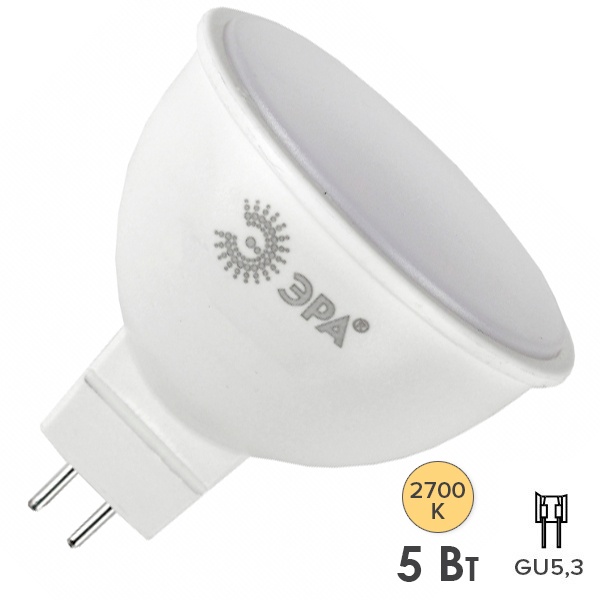 Лампа светодиодная ЭРА LED RED LINE MR16-5W-827-GU5.3 2700K 220V теплый свет