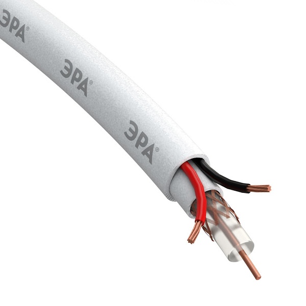 Кабель видеонаблюдения ЭРА КВК-В-2+2х0,5 белый [бухта 200м] Simple KL-0.5-PVC