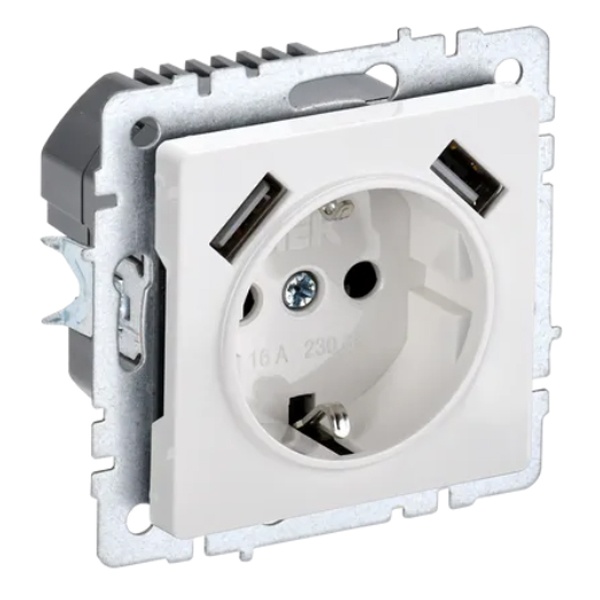 Зарядка ИЭК BRITE розетка 2Р+Е со шторками 16А с USB A+A 2,1А белый (РЮш10-1-БрБ)