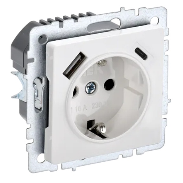 Зарядка ИЭК BRITE розетка 2Р+Е со шторками 16А с USB A+С 3,1А белый (РЮш11-1-БрБ)