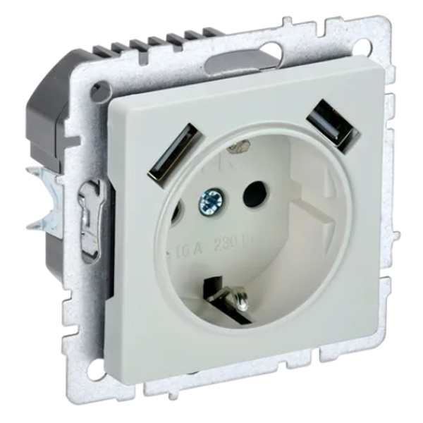 Зарядка ИЭК BRITE розетка 2Р+Е со шторками 16А с USB A+A 2,1А жемчуг (РЮш10-1-БрЖ)