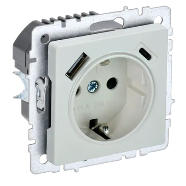 Зарядка ИЭК BRITE розетка 2Р+Е со шторками 16А с USB A+С 3,1А жемчуг (РЮш11-1-БрЖ)