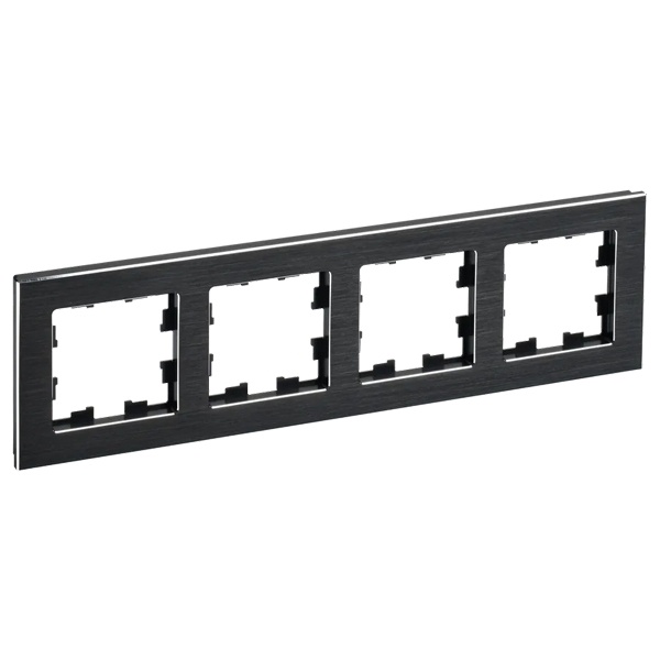 Рамка на 4 поста ИЭК BRITE металл черный глянец (РУ-4-1-БрЧ)