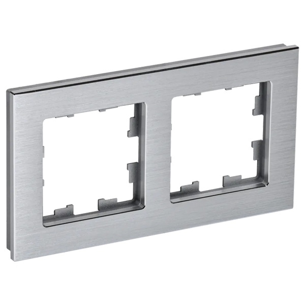 Рамка на 2 поста ИЭК BRITE металл алюминий глянец (РУ-2-1-БрА)