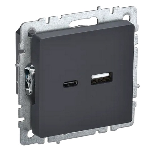 Зарядка ИЭК BRITE USB A+С 3,1А графит (РЮ11-1-БрГ)