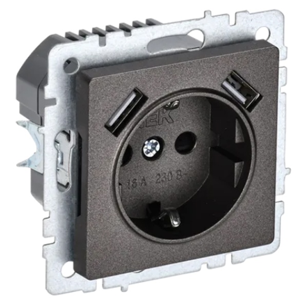 Зарядка ИЭК BRITE розетка 2Р+Е со шторками 16А с USB A+A 3,1А бронза (РЮш10-2-БрТБ)