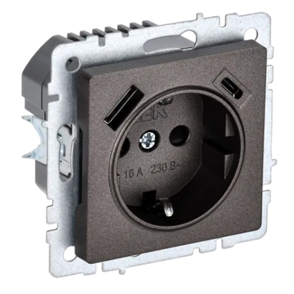 Зарядка ИЭК BRITE розетка 2Р+Е со шторками 16А с USB A+С 3,1А бронза (РЮш11-1-БрТБ)