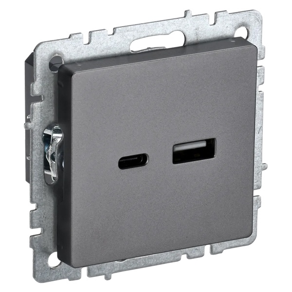 Зарядка ИЭК BRITE USB A+С 3,1А сталь (РЮ11-1-БрС)