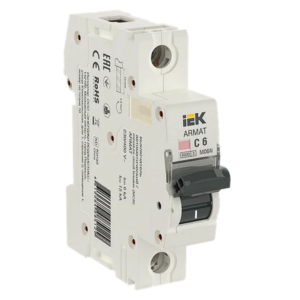 Автоматический выключатель ИЭК ARMAT M06N 1Р 6А 6кА характеристика С (автомат электрический)