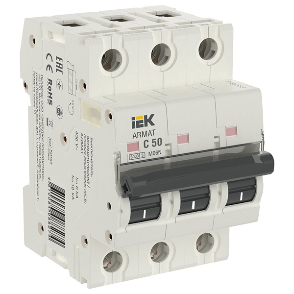 Автоматический выключатель ИЭК ARMAT M06N 3Р 50А 6кА характеристика С (автомат электрический)
