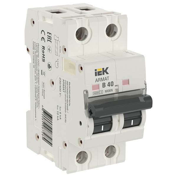Автоматический выключатель ИЭК ARMAT M06N 2Р 40А 6кА характеристика B (автомат электрический)