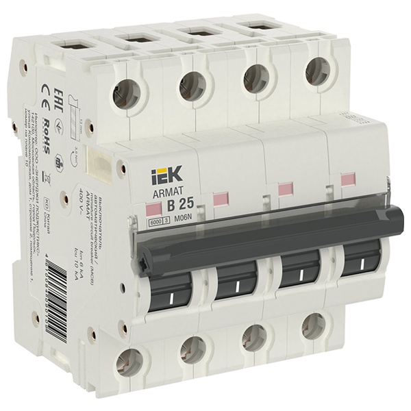 Автоматический выключатель ИЭК ARMAT M06N 4Р 25А 6кА характеристика B (автомат электрический)
