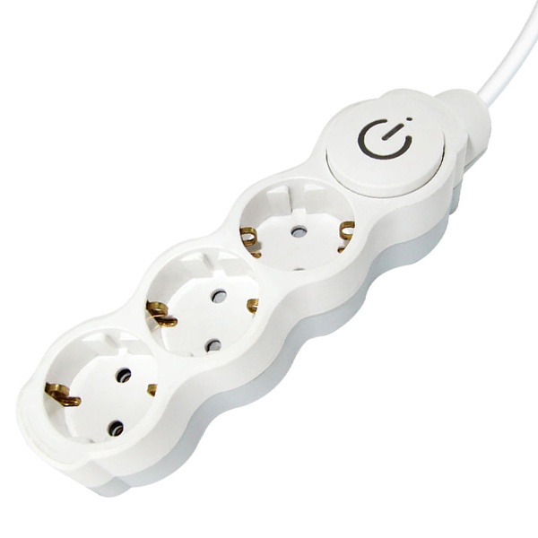 Удлинитель бытовой TDM Люкс УЛ03В 3х2Р+Е 5м выключатель шторки ПВС 3х1мм2 16А/250В бело-серый