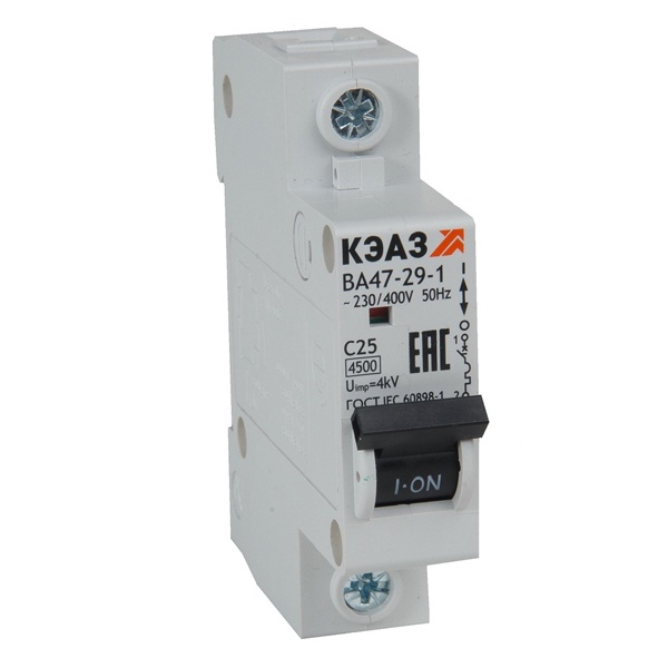 Автоматический выключатель КЭАЗ ВА47-29 1Р 6А 4,5кА характеристика C (ВА47-29-1C6-УХЛ3) (автомат электрический)