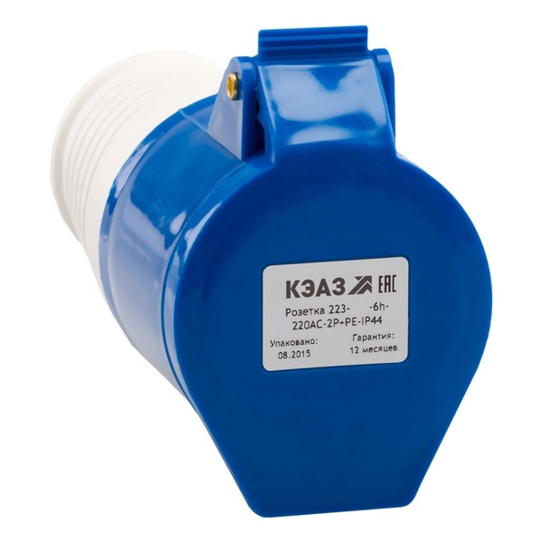 Розетка кабельная КЭАЗ 213-16А-6h-220AC-2P+PE-IP44