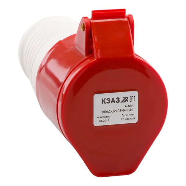 Розетка кабельная КЭАЗ 215-16А-6h-380AC-3P+PE+N-IP44