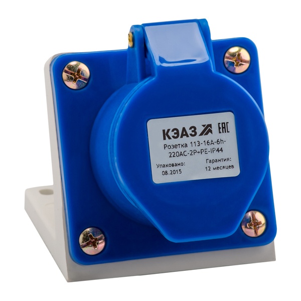 Розетка для монтажа на поверхность КЭАЗ 113-16А-6h-220AC-2P+PE-IP44