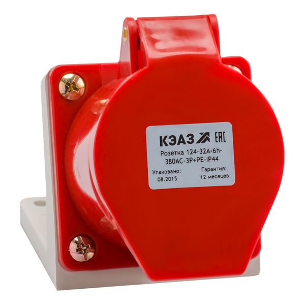 Розетка для монтажа на поверхность КЭАЗ 124-32А-6h-380AC-3P+PE-IP44