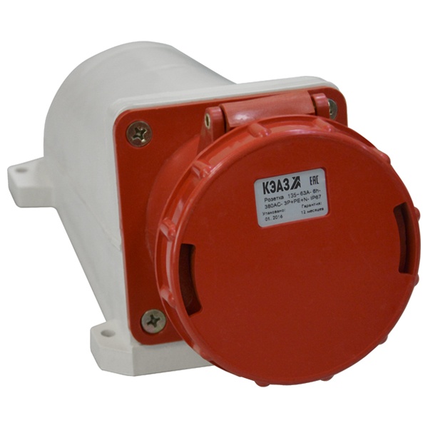 Розетка для монтажа на поверхность КЭАЗ 135 63А 6h 380AC 3P+PE+N IP67