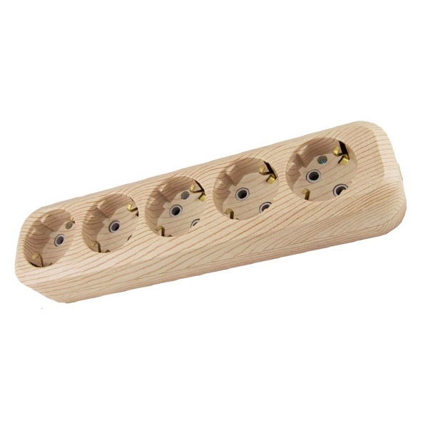 Колодка TDM электрическая на 5 розеток 16А с заземлением и выключателем, цвет Сосна, серия Эко