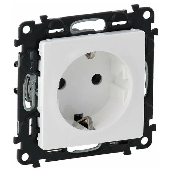 Силовая розетка с/з 16A 250В с лицевой панелью безвинтовые зажимы Legrand Life белый