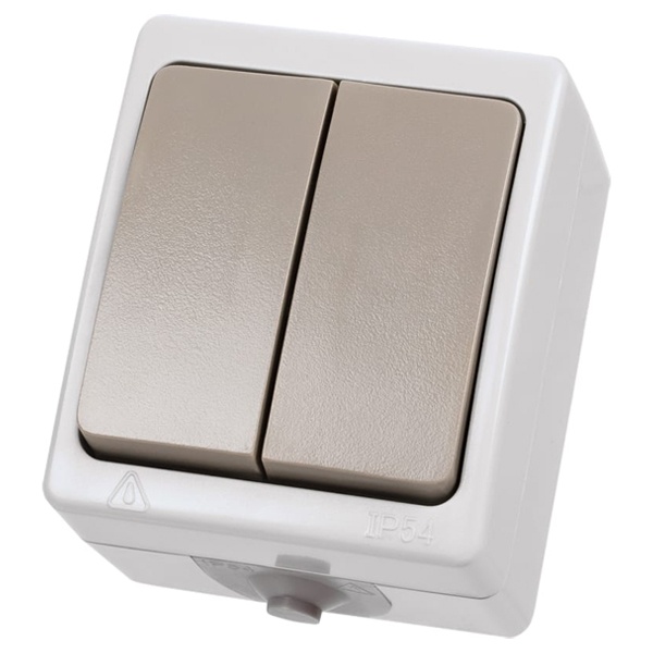 Выключатель двухклавишный открытой установки TDM Вуокса 10А IP54 серый