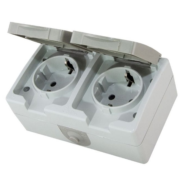 Розетка двойная TDM 2П+3 (горизонтальная) открытой установки Вуокса 16А IP54 серый