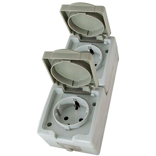Розетка двойная TDM 2П+3 (вертикальная) открытой установки Вуокса 16А IP54 серый