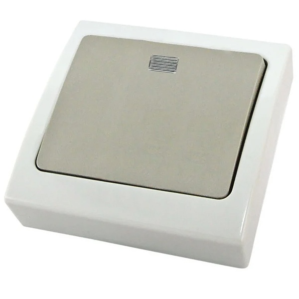 Выключатель одноклавишный TDM скрытой установки Вуокса 10А с подсветкой IP54 серый