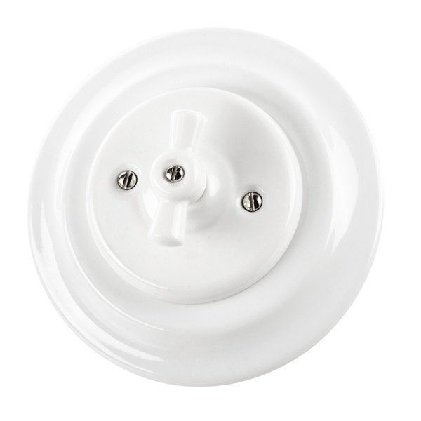 Выключатель 1-клавишный TDM Болонь с ручкой (бантик) 10А фарфор белый