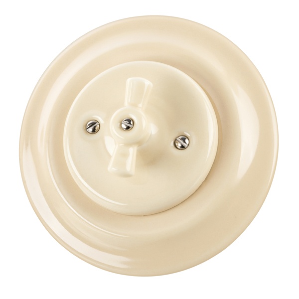 Переключатель 1-кл. перекрёстный TDM Болонь с ручкой (бантик) 10А фарфор слоновая кость (бежевый)