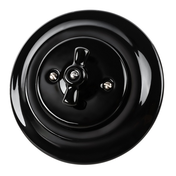 Выключатель 2-клавишный TDM Болонь с ручкой (бантик) 10А фарфор черный