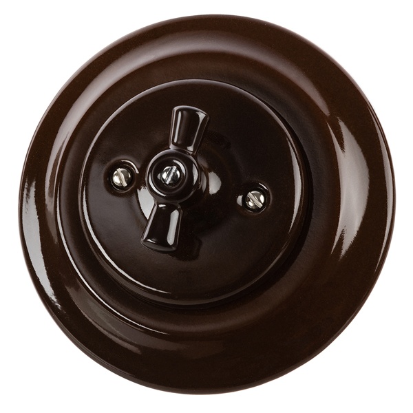 Выключатель 2-клавишный TDM Болонь с ручкой (бантик) 10А фарфор коричневый