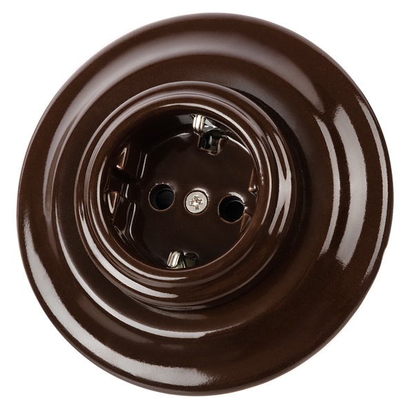 Розетка с заземлением TDM Болонь 2П+З 16А 250В фарфор коричневый