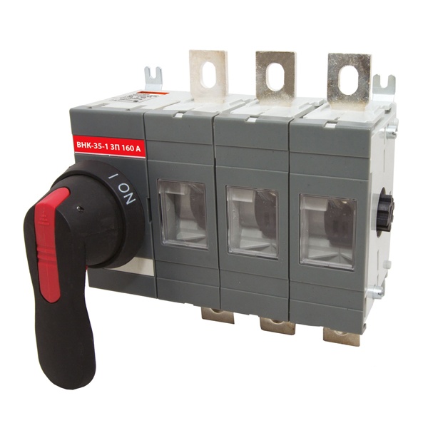 Рубильник TDM ВНК-35-1 3П 160А с установленной фронтальной ручкой управления (выключатель нагрузки)