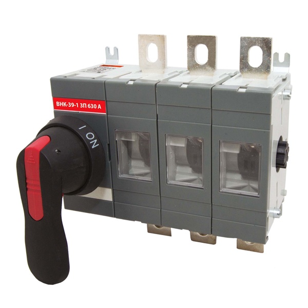 Рубильник TDM ВНК-39-1 3П 630А с установленной фронтальной ручкой управления (выключатель нагрузки)