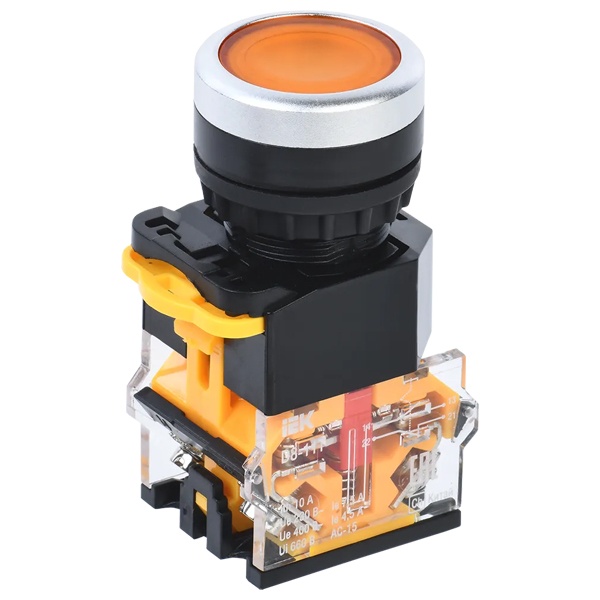 Кнопка ИЭК D8-11T d22мм 1НО+1НЗ с фиксацией желтая