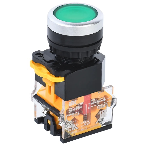 Кнопка ИЭК D8-11T d22мм 1НО+1НЗ с фиксацией зеленая