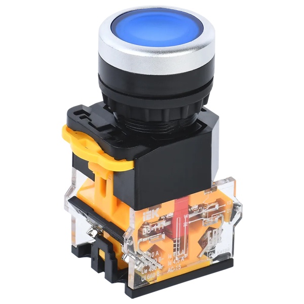 Кнопка ИЭК D8-11T d22мм 1НО+1НЗ с фиксацией синяя
