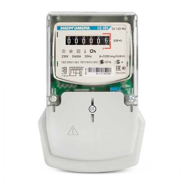 Счетчик однофазный однотарифный Энергомера CE101 S6 145 M6 5-60А 230В