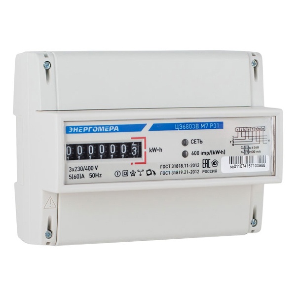 Счетчик трехфазный однотарифный Энергомера ЦЭ6803В 1 230В 10-100А 3ф.4пр. М7Р31 на DIN-рейку 8м